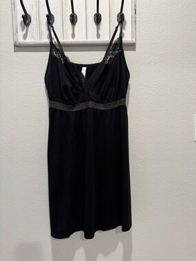 Cacique Black Lace-Trim Chemise with Waist Detail